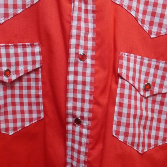 Vintage Red Western Shirt with Gingham Trim Pearl Snap Mens XL - Picture 9 of 16